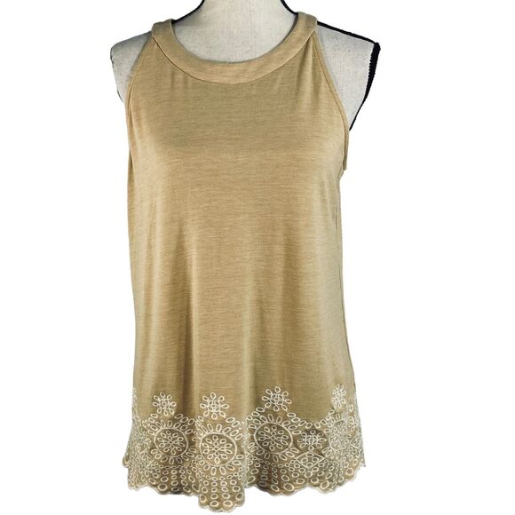 Adrianna Papell Medium Top Sleeveless Floral Embroidered Scalloped Hem Stretch - Picture 1 of 9